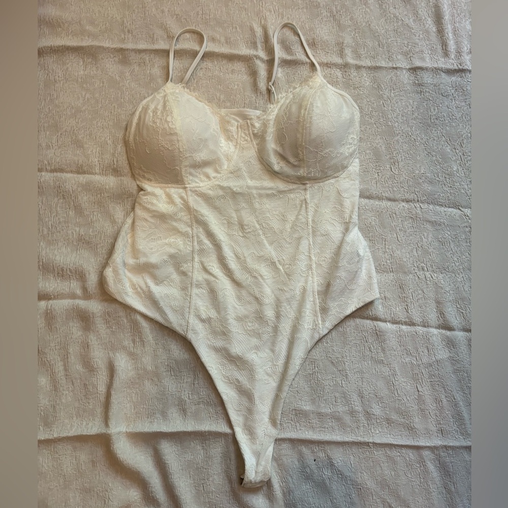 Klassy Network Corset Bodysuit white lace plus size braless bodysuit